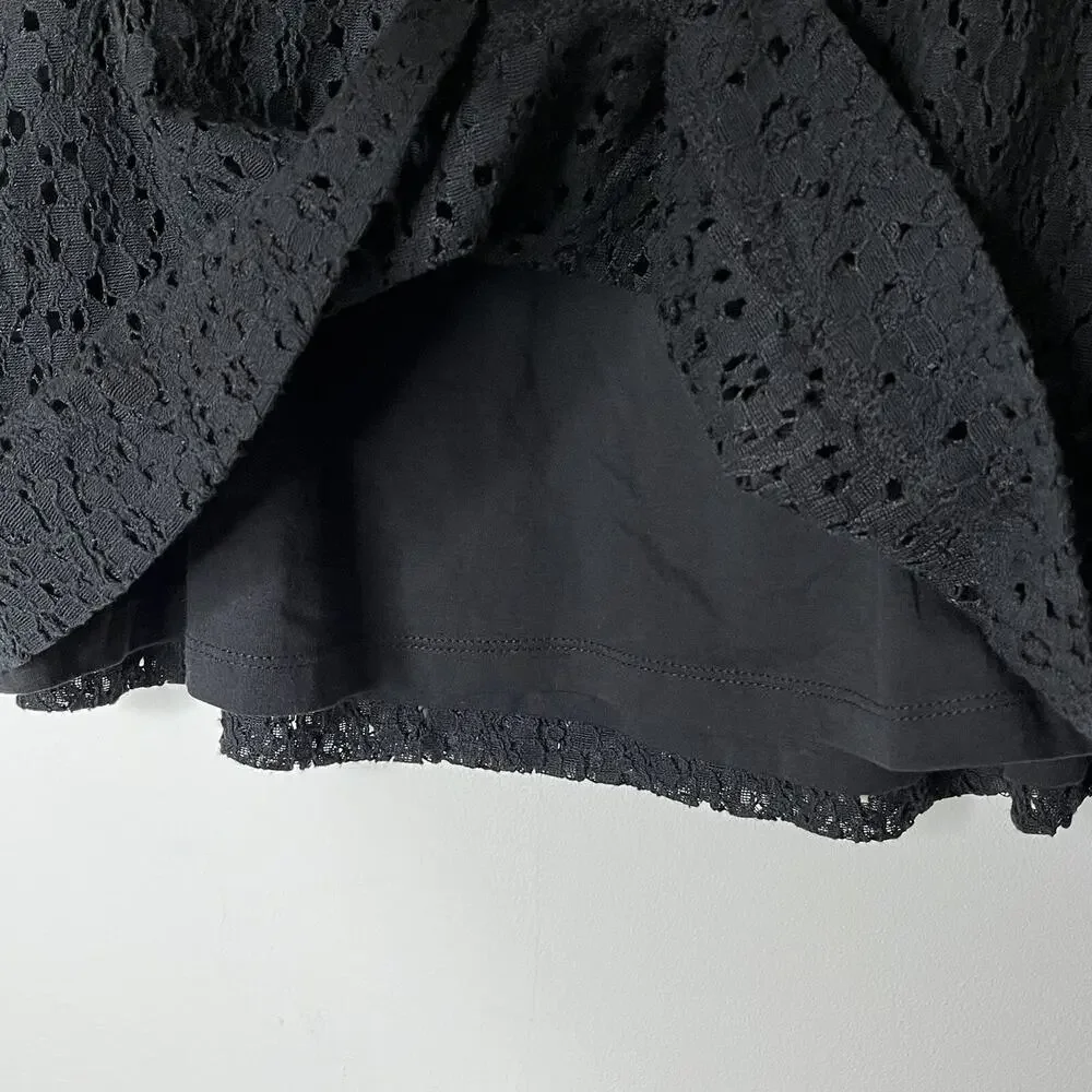 Lou & Grey Women's Lace Mini Skirt Size S Black Drawstring Waist Pockets Lined